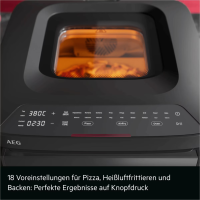 AEG AAFP13BO Pizzaofen (2100 W, Heißluft-Frittierfunktion, Kabelaufwicklung, Sichtfenster, 1 Pizza, Schwarz)
